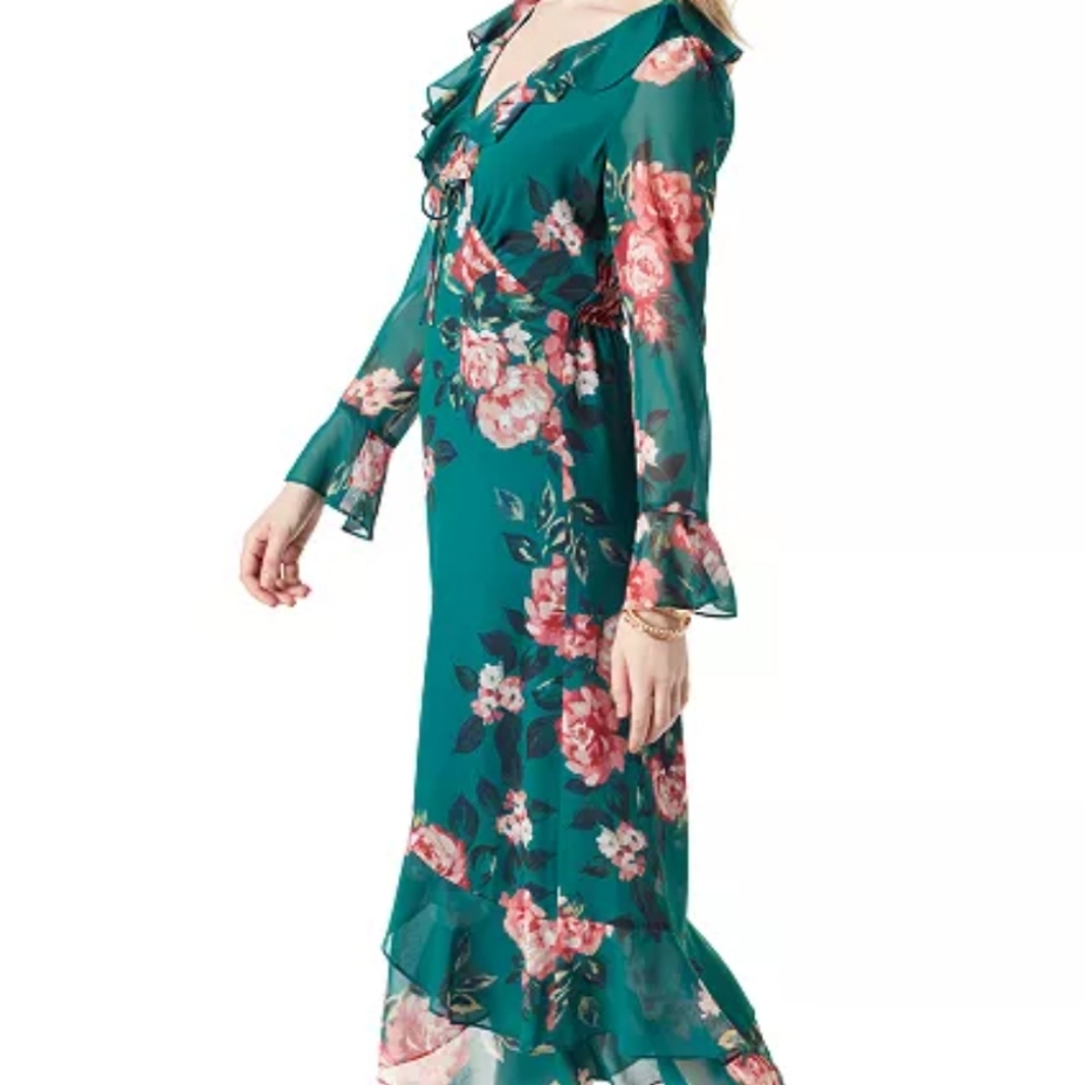 NWT Jessica Simpson Lucille Ruffled Flounced Midi Dress Long sleeve W/Flounces